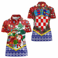 Croatia Christmas Women Polo Shirt with Santa Sleigh Presents and Red Checkered Crest - Wonder Print Shop