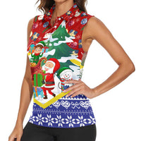 Croatia Christmas Women Sleeveless Polo Shirt with Santa Sleigh Presents and Red Checkered Crest - Wonder Print Shop