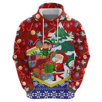 Croatia Christmas Zip Hoodie with Santa Sleigh Presents and Red Checkered Crest - Wonder Print Shop
