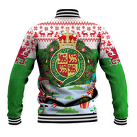 Wales Christmas Baseball Jacket with Red Dragon Gift and Holiday Crest Snow Scene - Wonder Print Shop