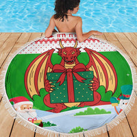 Wales Christmas Beach Blanket with Red Dragon Gift and Holiday Crest Snow Scene - Wonder Print Shop