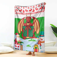 Wales Christmas Blanket with Red Dragon Gift and Holiday Crest Snow Scene - Wonder Print Shop