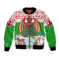 Wales Christmas Bomber Jacket with Red Dragon Gift and Holiday Crest Snow Scene - Wonder Print Shop