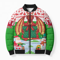 Wales Christmas Bomber Puffer Jacket with Red Dragon Gift and Holiday Crest Snow Scene - Wonder Print Shop