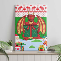 Wales Christmas Canvas Wall Art with Red Dragon Gift and Holiday Crest Snow Scene - Wonder Print Shop