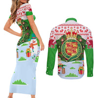 Wales Christmas Couples Matching Short Sleeve Bodycon Dress and Long Sleeve Button Shirt with Red Dragon Gift and Holiday Crest Snow Scene - Wonder Print Shop
