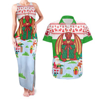 Wales Christmas Couples Matching Tank Maxi Dress and Hawaiian Shirt with Red Dragon Gift and Holiday Crest Snow Scene - Wonder Print Shop