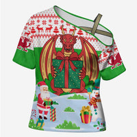 Wales Christmas Cross Shoulder Shirt with Red Dragon Gift and Holiday Crest Snow Scene - Wonder Print Shop