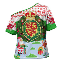 Wales Christmas Cross Shoulder Shirt with Red Dragon Gift and Holiday Crest Snow Scene - Wonder Print Shop