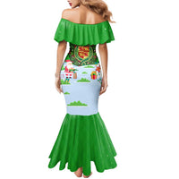 Wales Christmas Family Matching Mermaid Dress and Hawaiian Shirt with Red Dragon Gift and Holiday Crest Snow Scene - Wonder Print Shop