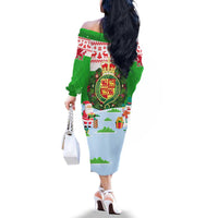 Wales Christmas Family Matching Off The Shoulder Long Sleeve Dress and Hawaiian Shirt with Red Dragon Gift and Holiday Crest Snow Scene - Wonder Print Shop