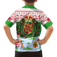 Wales Christmas Family Matching Off Shoulder Short Dress and Hawaiian Shirt with Red Dragon Gift and Holiday Crest Snow Scene - Wonder Print Shop