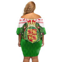 Wales Christmas Family Matching Off Shoulder Short Dress and Hawaiian Shirt with Red Dragon Gift and Holiday Crest Snow Scene - Wonder Print Shop