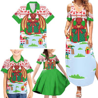Wales Christmas Family Matching Summer Maxi Dress and Hawaiian Shirt with Red Dragon Gift and Holiday Crest Snow Scene - Wonder Print Shop