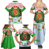 Wales Christmas Family Matching Summer Maxi Dress and Hawaiian Shirt with Red Dragon Gift and Holiday Crest Snow Scene - Wonder Print Shop
