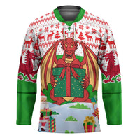 Wales Christmas Hockey Jersey with Red Dragon Gift and Holiday Crest Snow Scene - Wonder Print Shop