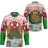 Wales Christmas Hockey Jersey with Red Dragon Gift and Holiday Crest Snow Scene - Wonder Print Shop