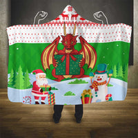 Wales Christmas Hooded Blanket with Red Dragon Gift and Holiday Crest Snow Scene - Wonder Print Shop