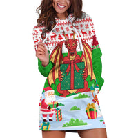 Wales Christmas Hoodie Dress with Red Dragon Gift and Holiday Crest Snow Scene - Wonder Print Shop