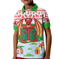Wales Christmas Kid Polo Shirt with Red Dragon Gift and Holiday Crest Snow Scene - Wonder Print Shop