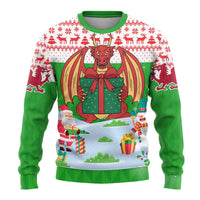 Wales Christmas Ugly Christmas Sweater with Red Dragon Gift and Holiday Crest Snow Scene - Wonder Print Shop