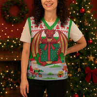 Wales Christmas Knitted V-Neck Vest with Red Dragon Gift and Holiday Crest Snow Scene - Wonder Print Shop