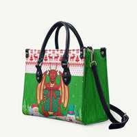 Wales Christmas Leather Bag with Red Dragon Gift and Holiday Crest Snow Scene - Wonder Print Shop