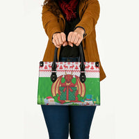 Wales Christmas Leather Bag with Red Dragon Gift and Holiday Crest Snow Scene - Wonder Print Shop