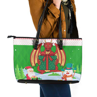 Wales Christmas Leather Tote Bag with Red Dragon Gift and Holiday Crest Snow Scene - Wonder Print Shop