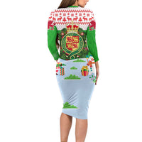Wales Christmas Long Sleeve Bodycon Dress with Red Dragon Gift and Holiday Crest Snow Scene - Wonder Print Shop