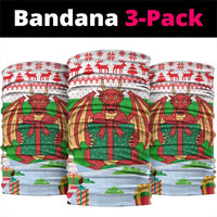 Wales Christmas Neck Gaiter with Red Dragon Gift and Holiday Crest Snow Scene - Wonder Print Shop