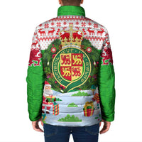 Wales Christmas Padded Jacket with Red Dragon Gift and Holiday Crest Snow Scene - Wonder Print Shop