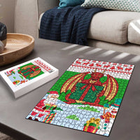 Wales Christmas Puzzle with Red Dragon Gift and Holiday Crest Snow Scene - Wonder Print Shop