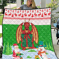 Wales Christmas Quilt with Red Dragon Gift and Holiday Crest Snow Scene - Wonder Print Shop