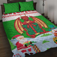 Wales Christmas Quilt Bed Set with Red Dragon Gift and Holiday Crest Snow Scene - Wonder Print Shop