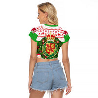 Wales Christmas Raglan Cropped T Shirt with Red Dragon Gift and Holiday Crest Snow Scene - Wonder Print Shop