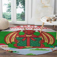Wales Christmas Round Carpet with Red Dragon Gift and Holiday Crest Snow Scene - Wonder Print Shop