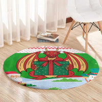 Wales Christmas Round Carpet with Red Dragon Gift and Holiday Crest Snow Scene - Wonder Print Shop