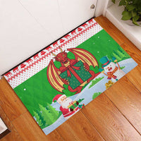 Wales Christmas Rubber Doormat with Red Dragon Gift and Holiday Crest Snow Scene - Wonder Print Shop