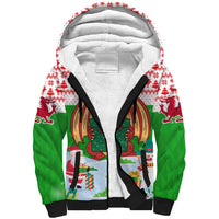 Wales Christmas Sherpa Hoodie with Red Dragon Gift and Holiday Crest Snow Scene - Wonder Print Shop