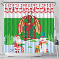 Wales Christmas Shower Curtain with Red Dragon Gift and Holiday Crest Snow Scene - Wonder Print Shop
