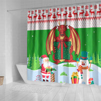 Wales Christmas Shower Curtain with Red Dragon Gift and Holiday Crest Snow Scene - Wonder Print Shop