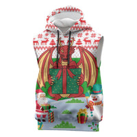 Wales Christmas Sleeveless Hoodie with Red Dragon Gift and Holiday Crest Snow Scene - Wonder Print Shop