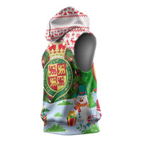 Wales Christmas Sleeveless Hoodie with Red Dragon Gift and Holiday Crest Snow Scene - Wonder Print Shop