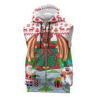 Wales Christmas Sleeveless Zip Hoodie with Red Dragon Gift and Holiday Crest Snow Scene - Wonder Print Shop