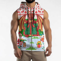Wales Christmas Sleeveless Zip Hoodie with Red Dragon Gift and Holiday Crest Snow Scene - Wonder Print Shop