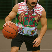 Wales Christmas Sleeveless Zip Hoodie with Red Dragon Gift and Holiday Crest Snow Scene - Wonder Print Shop