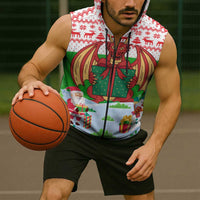 Wales Christmas Sleeveless Zip Hoodie with Red Dragon Gift and Holiday Crest Snow Scene - Wonder Print Shop