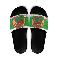 Wales Christmas Slide Sandals with Red Dragon Gift and Holiday Crest Snow Scene - Wonder Print Shop