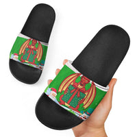 Wales Christmas Slide Sandals with Red Dragon Gift and Holiday Crest Snow Scene - Wonder Print Shop
